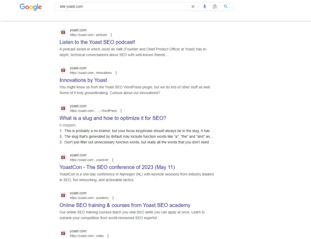 Yoast zoekresultaten