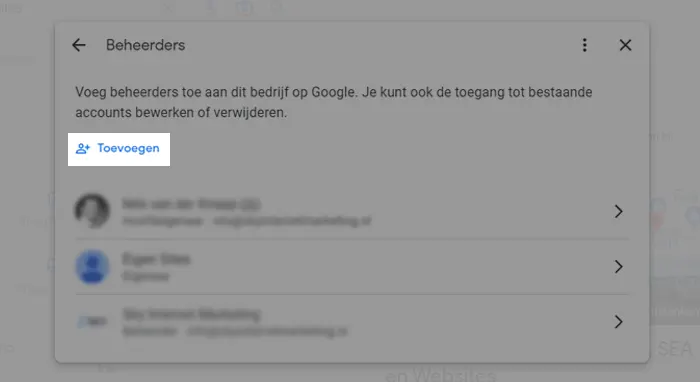 Google Mijn Bedrijf beheerder toevoegen