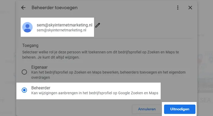 Google Mijn Bedrijf uitnodigen