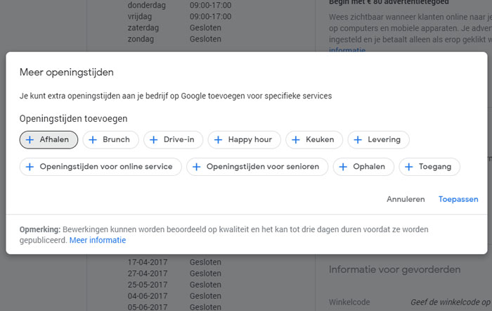 Meer openingstijden GMB