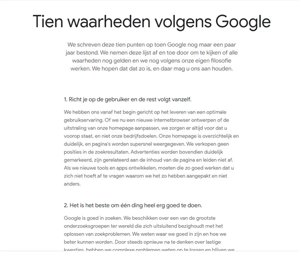 10 waarheden volgens Google