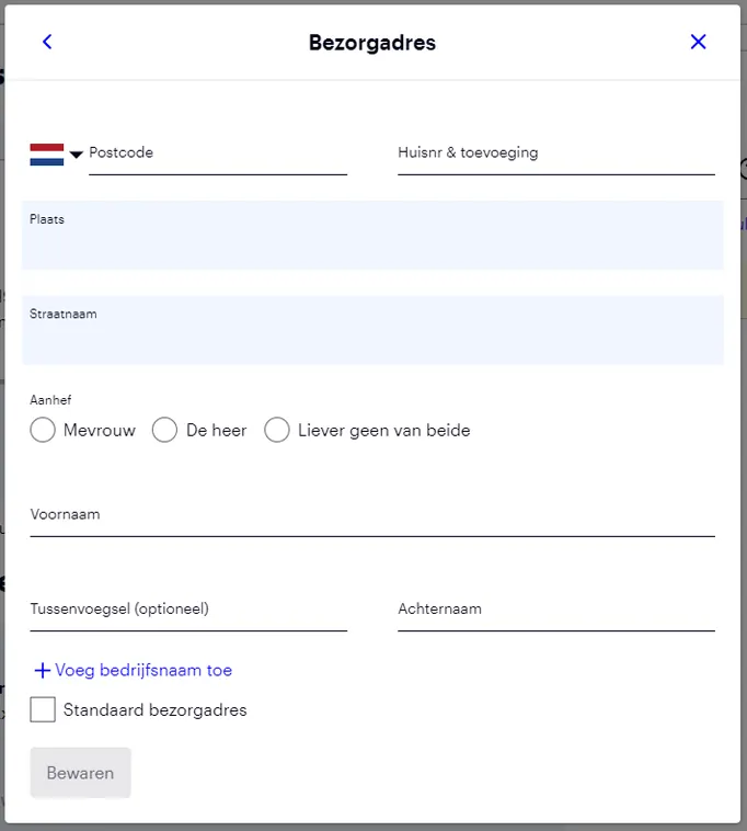 NAW-gegevens opgeven bij webshop Bol.com