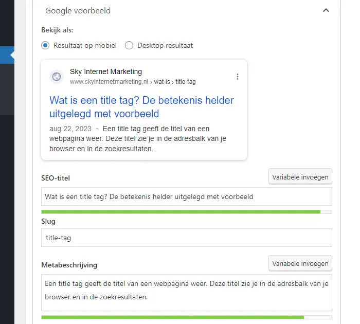 De title tag in Yoast SEO wordt SEO-titel genoemd